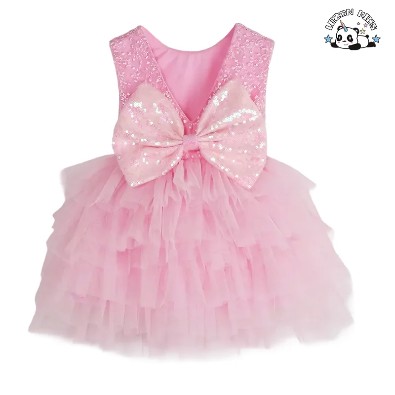 LEZONKIDS - Girls Sequin Dress Princess Skirt Children's New Mesh Dress Girl Big Bow Cake Skirt